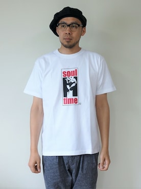 「NEVER TRUST（ネバートラスト）のアイテム（トップス）」を使った、ロケットシップさん（メンズ・182cm）の夏コーディネート