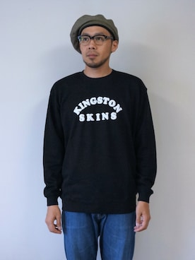 「NEVER TRUST（ネバートラスト）のアイテム（スウェット）」を使った、ロケットシップさん（メンズ・182cm）の秋コーディネート