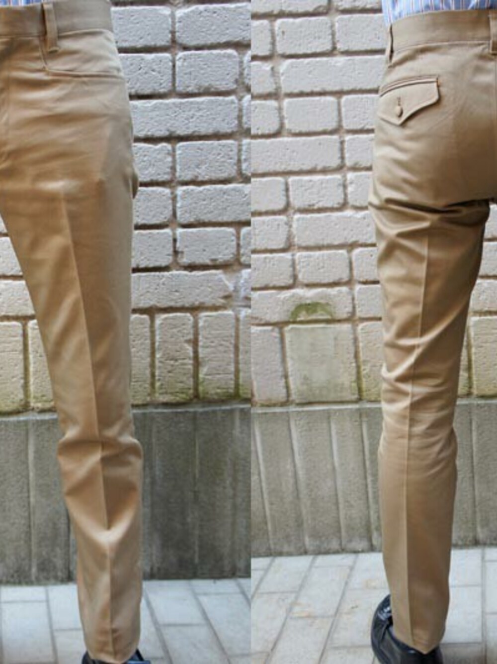 「パンツ、トラウザー、トラウザーパンツ、パンツスタイル、パンツコーデ、ROCKET SHIP、Wear And Head Clothing、埼玉県熊谷市、ROCKET SHIP（ロケットシップ）、埼玉県熊谷市弥生２－６２」｜「NEVER TRUSTのNEVERTRUST（ネバートラスト）　　シャイニー・スタプレスト・トラウザース BEG（スラックス、ベージュ系）」を使った、ロケットシップさん（メンズ・182cm）の秋コーディネートの1枚目の写真