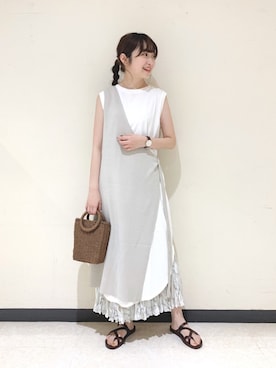 「ワッシャースカート」｜「アイテム（ワンピース/ドレス）」を使った、𝘵 𝘰 𝘺 𝘰 .さん（レディース・160cm）の夏コーディネート