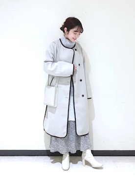「パイピングコート」｜「アイテム（アクセサリー）」を使った、𝘵 𝘰 𝘺 𝘰 .さん（レディース・160cm）の冬コーディネート