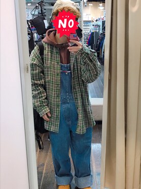 「TOMMY HILFIGER（トミーヒルフィガー）のアイテム（サロペット/オーバーオール）」を使った、RYO-さん（レディース・154cm）の冬コーディネート