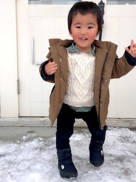 「petit main（プティマイン）のアイテム（ダウンジャケット/コート）」を使った、aさん（キッズ・90cm）の冬コーディネート