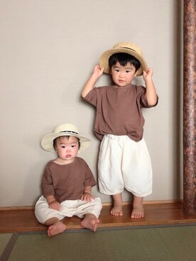 「ASICS（アシックス）のasics アシックス ファブレファーストSL3 (12-135) TUF123 0195 ホワイト/CPGL（スニーカー）」を使った、aさん（キッズ・90cm）の夏コーディネート