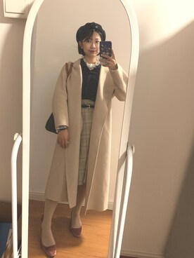 「azonaのアイテム（ダウンジャケット/コート、ベージュ系）」を使った、Lauyuetchanさん（レディース・159cm）の秋コーディネート