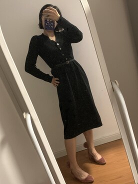 「nobrandのアイテム（ワンピース、ブラック系）」を使った、Lauyuetchanさん（レディース・159cm）の秋コーディネート