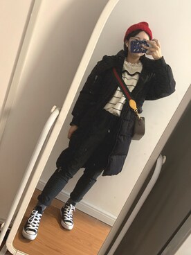 「CONVERSE（コンバース）のアイテム（スニーカー、ブラック系）」を使った、Lauyuetchanさん（レディース・159cm）の秋コーディネート