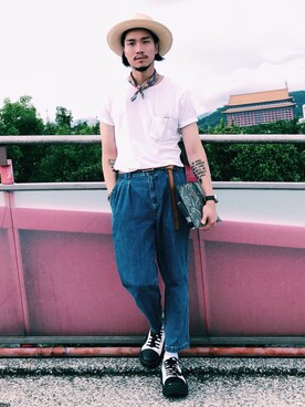 「Bread & Boxersのアイテム」を使った、林育準🇹🇼さん（メンズ・180cm）の夏コーディネート