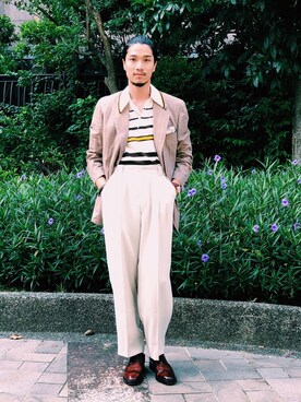 「圈入準」｜「アイテム（スラックス）」を使った、林育準🇹🇼さん（メンズ・180cm）の秋コーディネート