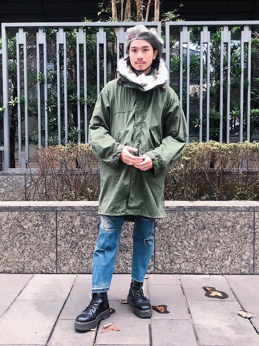 「冬コーデ、圈入、圈入準、Chainloop、大人カジュアル、M65、Dr.Martens」｜「VINTAGEのアイテム（ミリタリージャケット、グリーン系）」を使った、林育準🇹🇼さん（メンズ・180cm）の冬コーディネートの1枚目の写真