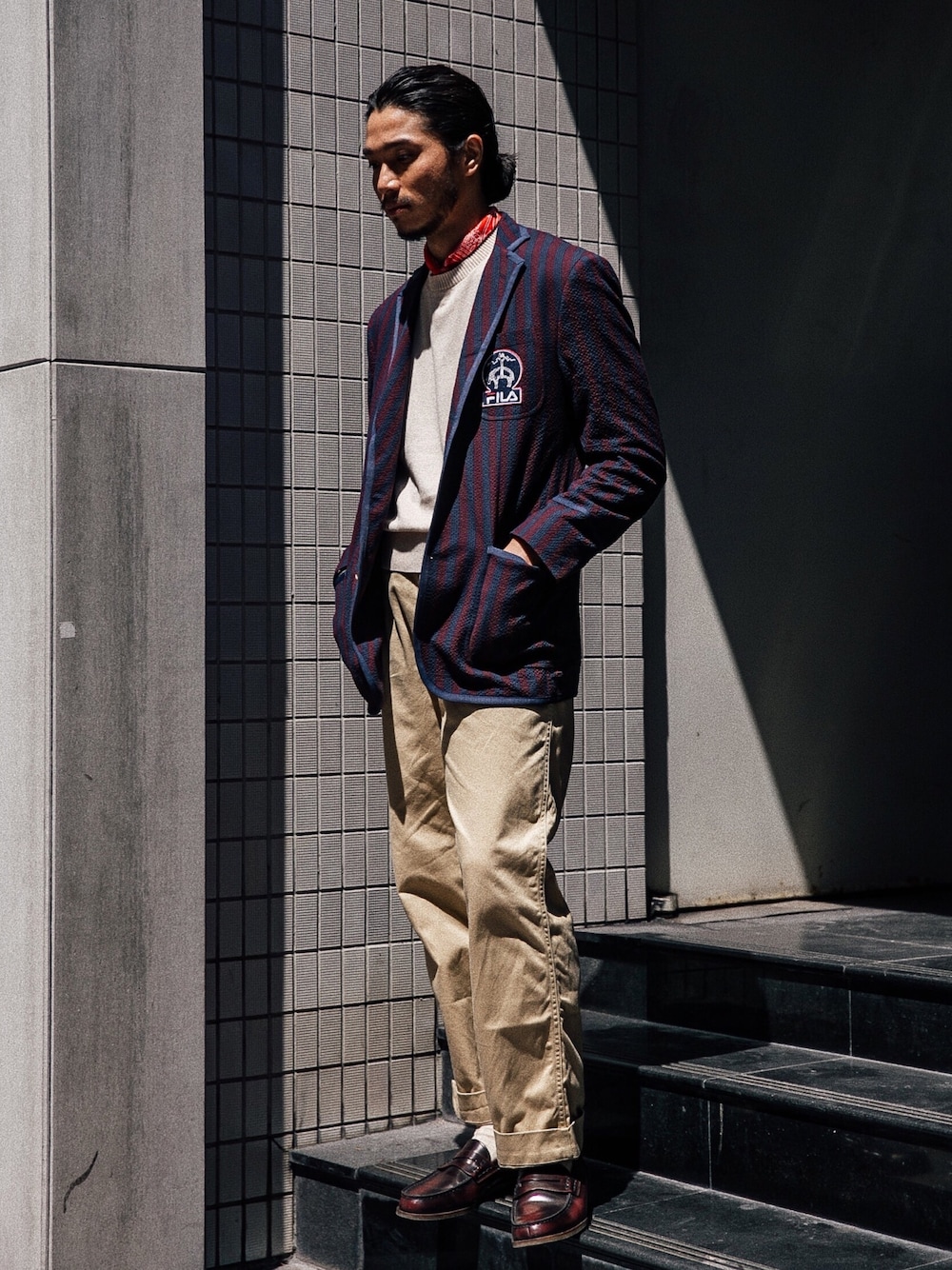 「summer、BROOKS BROTHERS、FILA、Taiwan、Chainloop、夏コーデ、台湾、圈入、圈入準」｜「BROOKS BROTHERSのアイテム（スーツジャケット、その他）」を使った、林育準🇹🇼さん（メンズ・180cm）の春コーディネートの1枚目の写真