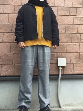 「ジップブルゾン」｜「アイテム（スラックス）」を使った、中野 勇太さん（メンズ・165cm）の冬コーディネート
