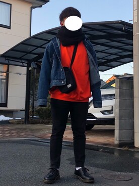 「ポーター」｜「アイテム（デニムジャケット）」を使った、中野 勇太さん（メンズ・165cm）の冬コーディネート