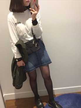 「MANASTASH（マナスタッシュ）のアイテム」を使った、 李奈さん（レディース・158cm）の冬コーディネート