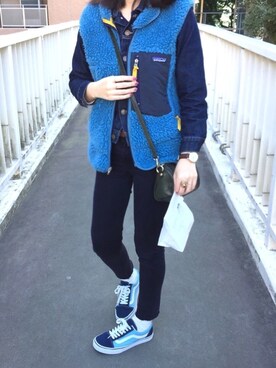 「patagonia」｜「アイテム（デニムジャケット）」を使った、 李奈さん（レディース・158cm）の冬コーディネート