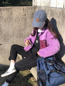 「Carhartt（カーハート）のアイテム（オールインワン・サロペット）」を使った、 李奈さん（レディース・158cm）の冬コーディネート