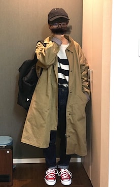 「ボーイッシュ」｜「アイテム（ステンカラーコート）」を使った、ak*さん（レディース・152cm）の冬コーディネート