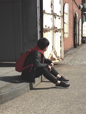 「レッド」｜「アイテム（スタジャン）」を使った、SSKさん（メンズ・175cm）の春コーディネート