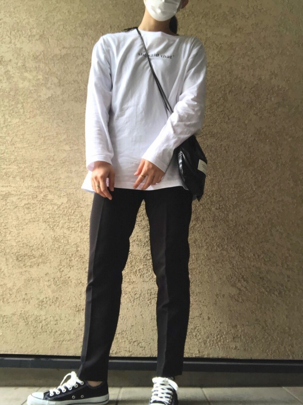 「ちょっとそこまで、モノトーン、beautiful people、GU、niko and ...、shesaidthat」｜「beautiful peopleのアイテム（バッグ、ブラック系）」を使った、yuiさん（レディース・160cm）の春コーディネートの1枚目の写真