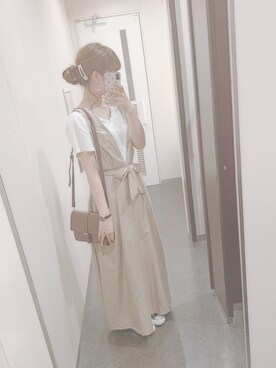 「アイテム（つなぎ/オールインワン、ベージュ系）」を使った、Cocoaさん（レディース・163cm）の夏コーディネート
