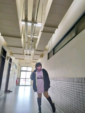 「長靴」｜「アイテム（マウンテンパーカー）」を使った、chenyiru1995さん（レディース・155cm）の春コーディネート