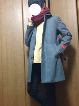 「INHERIT（インヘリット）のアイテム（ステンカラーコート）」を使った、Hiroさん（メンズ・168cm）の冬コーディネート
