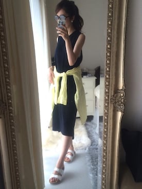 「イエローシャツ」｜「アイテム（サンダル）」を使った、Ma.yさん（レディース・158cm）の夏コーディネート
