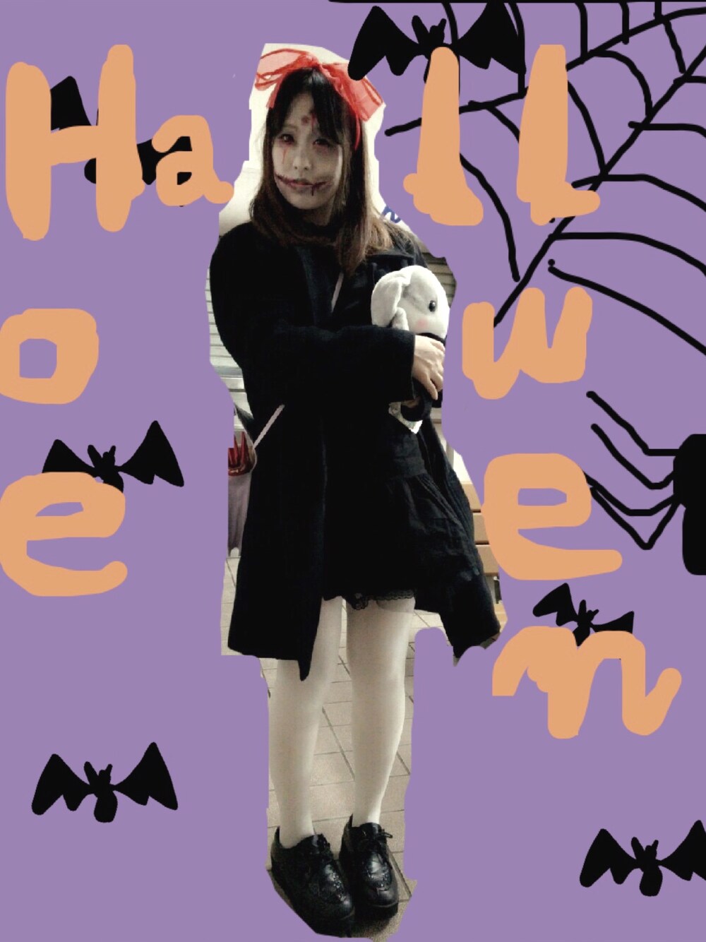 「ハロウィン」｜「no brandのアイテム（シャツワンピース、ブラック系）」を使った、WACOさん（レディース・160cm）の春コーディネートの1枚目の写真