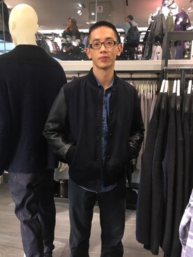 「H&M（エイチ・アンド・エム）のアイテム（スタジャン）」を使った、Chien Chih Sunさん（メンズ・175cm）の冬コーディネート