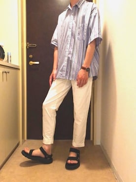 「ビッグシャツ」｜「アイテム（腕時計）」を使った、ぽんたさん（メンズ・175cm）の夏コーディネート