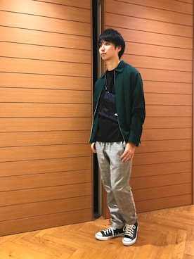 「ダークグリーン」｜「アイテム（ブルゾン）」を使った、tk.TAKEO KIKUCHI 国分寺マルイさん（メンズ・178cm）の秋コーディネート