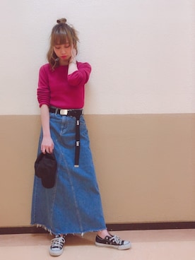 「Lee（リー）のアイテム（デニムスカート）」を使った、Reina...iさん（レディース・154cm）の冬コーディネート