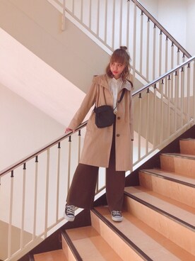 「earth music&ecology（アースミュージックアンドエコロジー）の・ミニショルダーバッグ ○（ショルダーバッグ、ブラック系）」を使った、Reina...iさん（レディース・154cm）の冬コーディネート