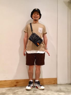 「KELTY（ケルティ）のアイテム（帽子）」を使った、coen KA23さん（メンズ・165cm）の夏コーディネート