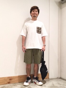 「KANGOL（カンゴール）のアイテム（Tシャツ/カットソー）」を使った、coen KA23さん（メンズ・165cm）の夏コーディネート