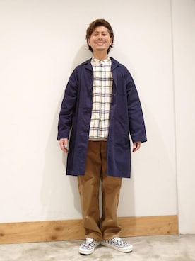 「ショップコート」｜「アイテム（ステンカラーコート）」を使った、coen KA23さん（メンズ・165cm）の秋コーディネート