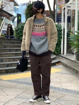 その他アウターを使った ゆるニット のメンズ人気ファッションコーディネート Wear