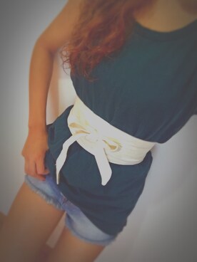 「AVAN LILY（アヴァンリリィ）のサマーサッシュベルト（ベルト、ホワイト系）」を使った、Nagao Kanonさん（レディース・162cm）の夏コーディネート