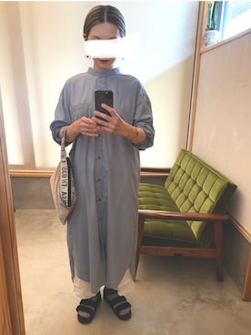 「ノーカラー」｜「アイテム（シャツワンピース）」を使った、Teraさん（レディース・156cm）の春コーディネート