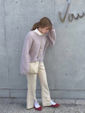 「w closet（ダブルクローゼット）の3Gモヘア混透かしビッグプルオーバー（ニット/セーター、パープル系）」を使った、な のさん（レディース・157cm）の秋コーディネート