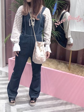 「one after another NICE CLAUP（ワンアフターアナザーナイスクラップ）のアイテム（オールインワン・サロペット）」を使った、な のさん（レディース・157cm）の秋コーディネート
