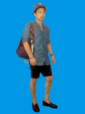 「ノーカラーシャツ」｜「アイテム（アナログ腕時計）」を使った、KOJIさん（メンズ・174cm）の夏コーディネート