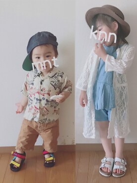 「ビルケン風サンダル」｜k.m♡mamaさん（キッズ・100cm）の夏コーディネート