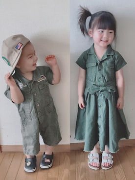 「AZUL by moussy（アズールバイマウジー）のアイテム（ワンピース/ドレス）」を使った、k.m♡mamaさん（キッズ・100cm）の夏コーディネート