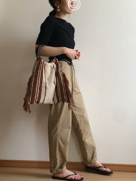 「フリンジバッグ」｜「アイテム（ビーチサンダル）」を使った、c__s86さん（レディース・162cm）の夏コーディネート