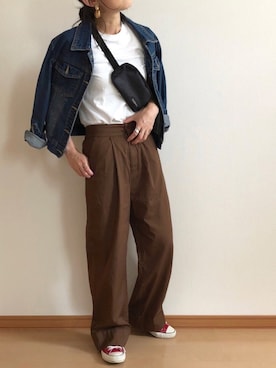 「秋のブラウンスタイル」｜「アイテム（デニムジャケット）」を使った、c__s86さん（レディース・162cm）の夏コーディネート