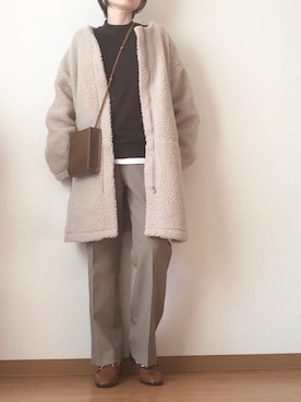 「select MOCA（セレクトモカ）の柔らかく履きやすいフェイクレザーゴールドビット付きローファー（ローファー）」を使った、c__s86さん（レディース・162cm）の冬コーディネート