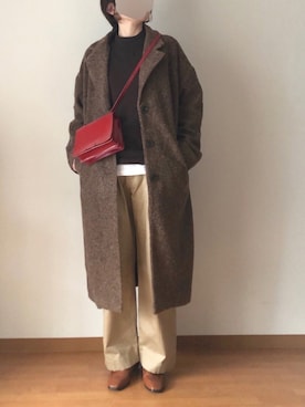 「select MOCA（セレクトモカ）の柔らかく履きやすいフェイクレザーゴールドビット付きローファー（ローファー）」を使った、c__s86さん（レディース・162cm）の冬コーディネート