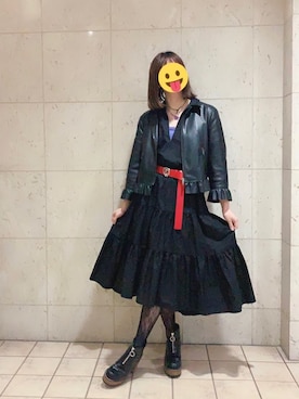 「シャツワンピ」｜「アイテム（ライダースジャケット）」を使った、ayakaさん（レディース・160cm）の春コーディネート
