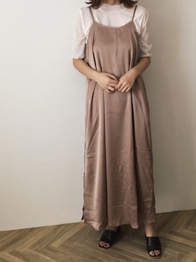 「サテンキャミワンピ」｜risa68さん（レディース・158cm）の秋コーディネート